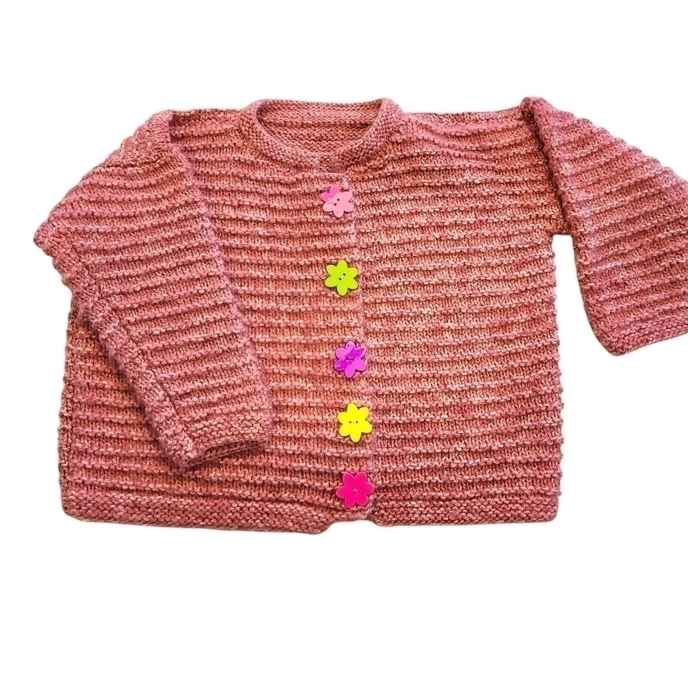 Handmade Pink Cropped Cardigan Novelty Flower Buttons Coquette Small See Measure